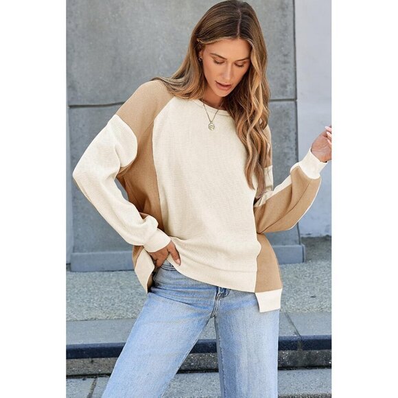 Dokotoo Oversized Sweatshirt for Women White Block Crewneck Long Sleeve - Picture 4 of 7